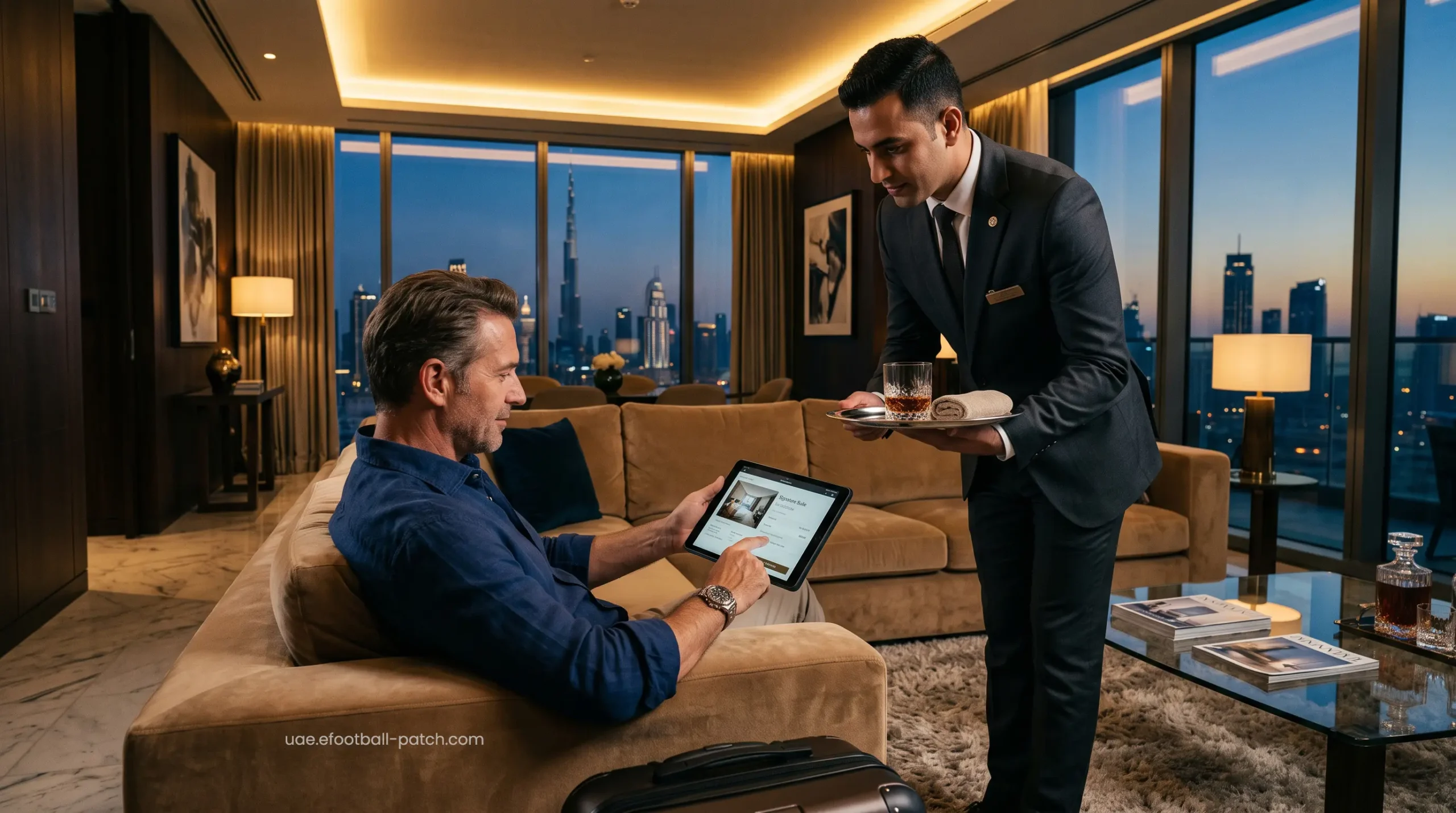 Premium reservations interface showing Dubai royal suite availability.