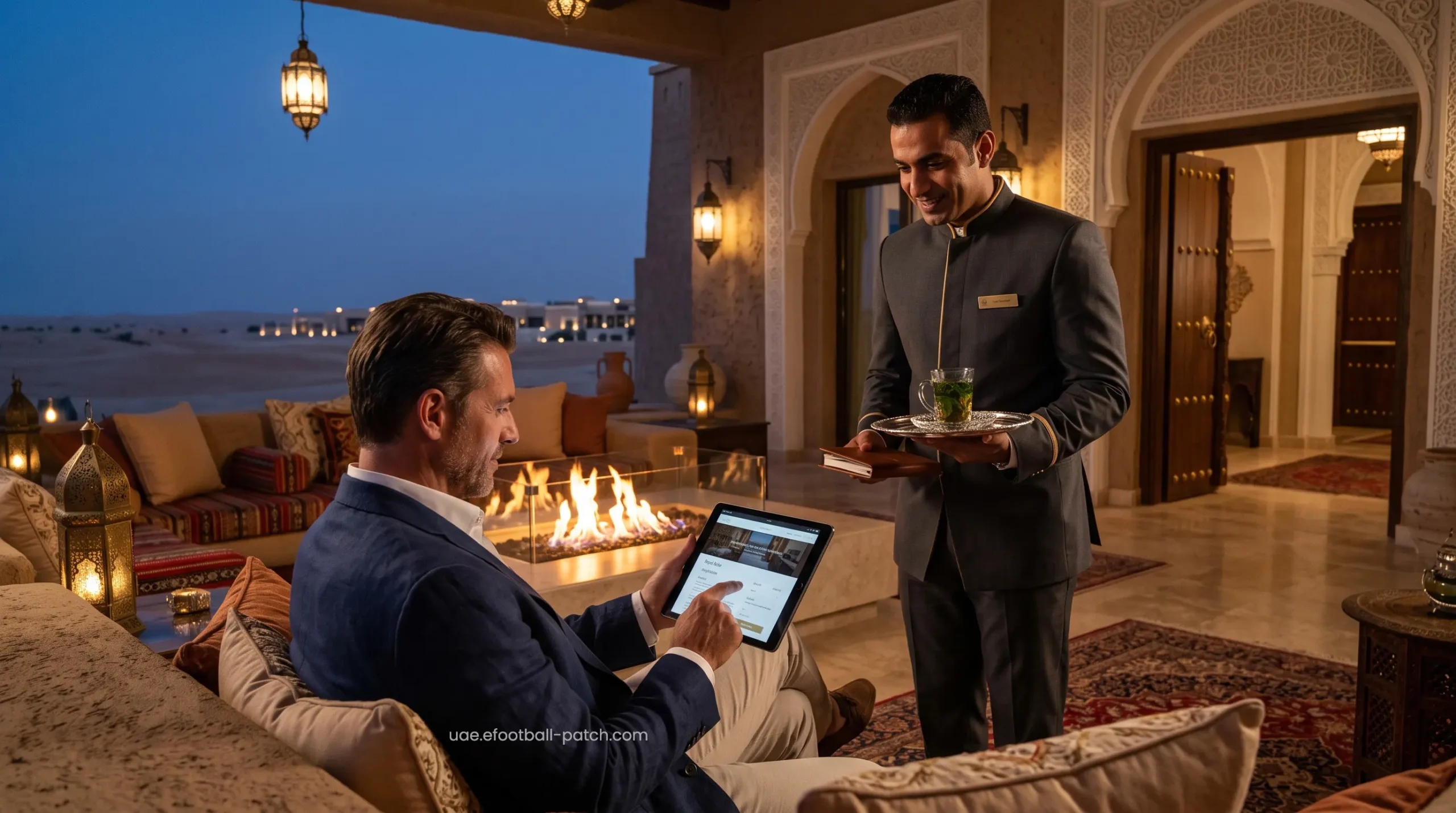 Exclusive VIP resort reservation interface displaying Abu Dhabi desert lodge availability.
